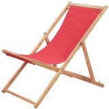 vidaXL zložljiv stol za na plažo blago in lesen okvir rdeče barve Cene