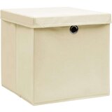 vidaXL Škatle za shranjevanje s pokrovi 4 kosi krem 32x32x32 cm blago | Shoptok.si