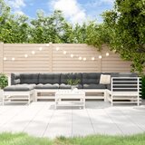 Maison Chic Seti vrtnega pohištva - Vrtna garnitura - Vrtni pohištvo set 8-delna z blazinami bela trdna borovina, (21802228) | Shoptok.si