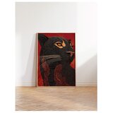 Wallxpert uramljena slika 115267, crni panter u crveno-crnim tonovima, 30 x 40 cm, ram u boji prirodnog drveta Cene
