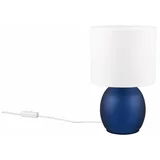 Tri O Bela/modra namizna svetilka s tekstilnim senčnikom (višina 29 cm) Vela –