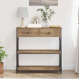  Konsolna Miza Artizanska Hrast 75x28x75 cm Inženirska Les in Jeklena, (22046321) | Shoptok.si