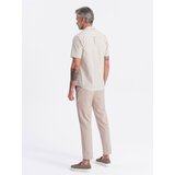 Ombre Men's short sleeve shirt with Cuban collar - cream | Shoptok.si