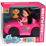 Mini Doll in a Convertible Car Set with Dog Figurine Pink Slike