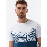 Ombre Men's two-tone t-shirt with palm leaf print - dark blue | Eponuda.ba
