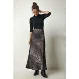 Happiness İstanbul Women's Black Leopard Patterned Maxi Satin Skirt cene
