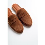LuviShoes Women's Tan Genuine Leather Suede Slippers 165 Cene