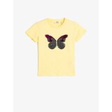 Koton T-Shirt Crew Neck Short Sleeve Butterfly Sequin Embroidered Cotton Cene