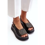 Zazoo 1786 Leather Women's Platform Sandals with Embellishment Black | Shoptok.si