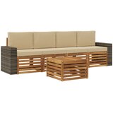  Set vanjskih sofa 5 kom. Prirodna i bež Čvrsto drvo akacije | shoptok.hr