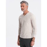 Ombre Men's unprinted longsleeve with v-neck - light beige Cijene
