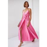 Fasardi Feminine satin maxi dress with pink straps