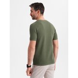 Ombre Men's knitted t-shirt with fine texture - olive | Shoptok.si