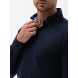 Ombre Men's knitted SLIM FIT long sleeve shirt - navy blue | Eponuda.ba