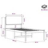  Krevetni okvir s tapiciranim uzglavljem Prirodna i tamnosiva - Prirodna i tamnosiva 90 x 200 cm | shoptok.hr