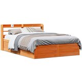 vidaXL Posteljni okvir z vzglavjem voščeno rjava 135x190 cm borovina Cene