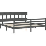  Okvir za krevet s uzglavljem sivi 200 x 200 cm od masivnog drva | shoptok.hr