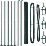 vidaXL Heksagonalna ograja Zelena 1.6x10 m Jeklo, Ograjni stebri s osnovnimi ploščami 7 kos Ø32mm 88.5cm Galvanizirano jeklo | Shoptok.si