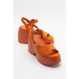 LuviShoes Abbon Women's Orange Suede Genuine Leather Wedge Heel Sandals Cene