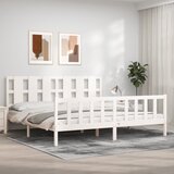 vidaXL Posteljni okvir z vzglavjem bel 180x200 cm trden les Cene