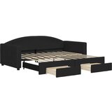 vidaXL Dnevni krevet na razvlačenje s ladicama crni 90x190 cm tkanina | shoptok.hr