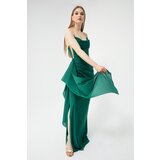 Lafaba Women's Emerald Green Bust Draping with a Slit, Glittery Evening Dress. Cene