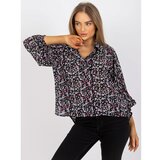 Fashion Hunters Black blouse with a loose cut with the ZULUNA print Cene
