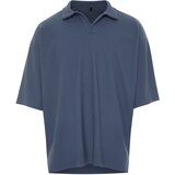 Trendyol Limited Edition Indigo Men's Oversize Short Sleeve Textured Wrinkle-Free Ottoman Seamless Polo Collar T-Shirt Cene