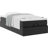 vidaXL Otomanski posteljni okvir z vzmetnico črn 100x200 cm um. usnje | Shoptok.si