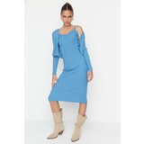 Trendyol Blue Button Detailed Cardigan-Dress Knitwear Suit Cene