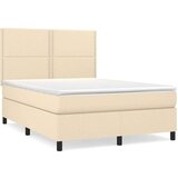 vidaXL Box spring postelja z vzmetnico krem 140x190 cm blago | Shoptok.si