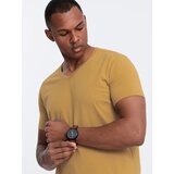 Ombre BASIC men's classic cotton T-shirt with a serape neckline - mustard | Shoptok.si