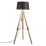 QAZQA Stoječa svetilka naravna s črnim platnenim odtenkom 45 cm - Stojalo Cene