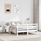 Maison Chic Posteljni okvir - Dvoposteljna postelja - Zakonska postelja z vzglavjem brez vzmetnice bel 140x200 cm, (21693603) | Shoptok.si