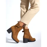 Shelvt Brown women's ankle boots on a heel