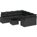 vidaXL 9 dijelni set vrtnog namještaja s jastučićima crni poli ratan, 2-sjedalna sofa za vrt s pohranjivanjem i jastučićima crni poli ratan Cijene