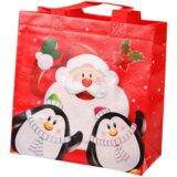 Santa and Penguins Red Gift Bag 22cm x 22cm x 11cm Cene
