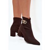 Zazoo Women's Heeled Boots with Golden Detail Chocolate 3128 | shoptok.hr