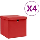  Škatle s pokrovi 4 kosi 28x28x28 cm rdeče