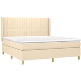  Box spring postelja z vzmetnico LED krem 180x200 cm blago | Shoptok.si