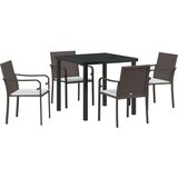 vidaXL 5-delni vrtni jedilni set z blazinami, rjav poli ratan | Shoptok.si