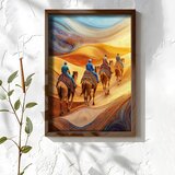 Wallxpert uramljena MDF slika NAL098-46, karavan kamila kroz pustinju u apstraktnim talasima boja, 35,5 x 47 cm | Eponuda.com