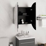  Kupaonski ormarić s okruglim ogledalom LED crni 54x54x17,5 cm | shoptok.hr