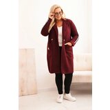 Kesi Włoski Plus Size women's coat made of faux shearling with pockets burgundy | Shoptok.si