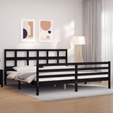  The Living Store Posteljni okvir z vzglavjem črn 200x200 cm trden les - Posteljni Okvir, (21531204) | Shoptok.si