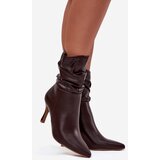 Boto Women's ankle boots on heel with wrinkled shaft zipper chocolate Ulisse | Shoptok.si