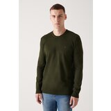 Avva Men's Dark Khaki Knitwear Sweater Crew Neck Non-Pilling Standard Fit Regular Cut Cene