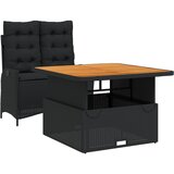  2-dijelni vrtni blagovaonski set s jastucima od poliratana crni Crna 110 cm table length | shoptok.hr