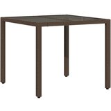 vidaXL vrtna miza s stekleno ploščo rjava 90x90x75 cm poli ratan, (21141236) Cene