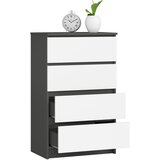 AKORD Komoda, 4 Predali, Grafitno Siva/Bela, (5000332126) | Shoptok.si